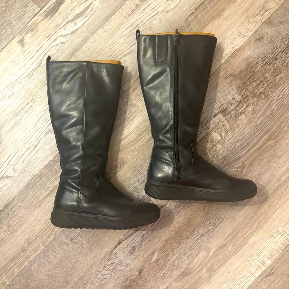 Naturalizer Womens Torence Leather Wedge Knee-High Boots Wide Calf Black 8.5